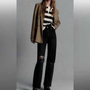 Zara Wide Leg Black Ripped Jeans